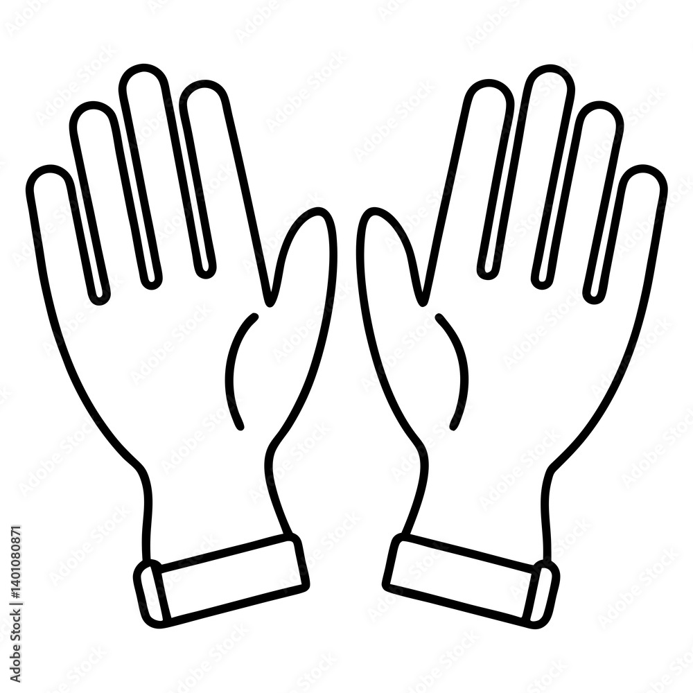 Two Clean Gloves Front View on White Background Two Clean Gloves Front View on White Background