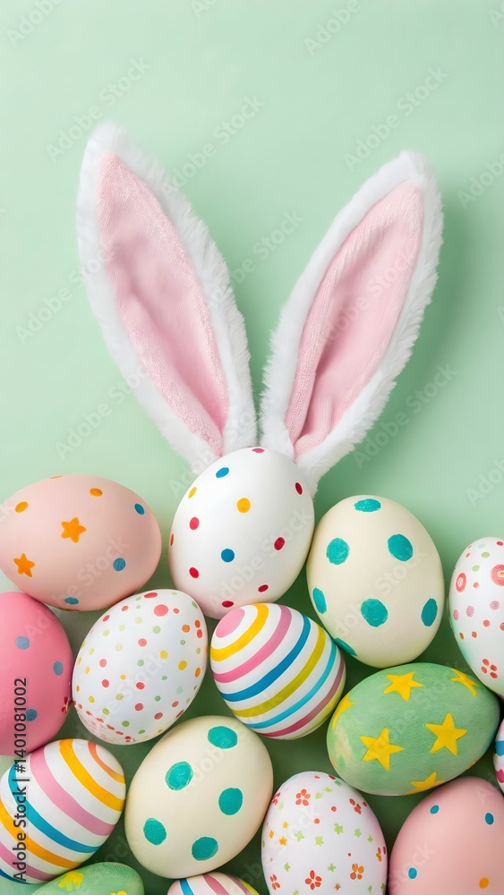 Cute Easter Egg Bunny Among Colorful Eggs Cute Easter Egg Bunny Among Colorful Eggs