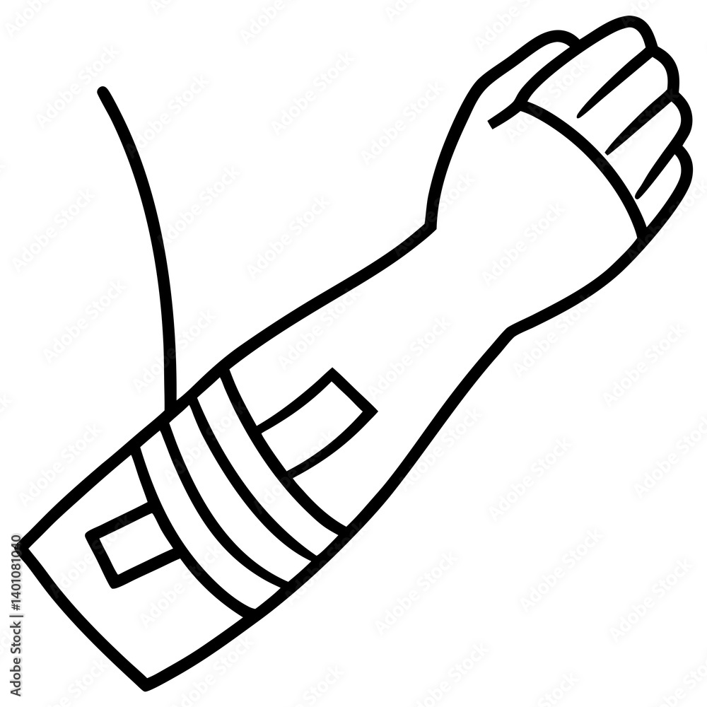 Medical illustration of a bandaged arm with a hand Medical illustration of a bandaged arm with a hand