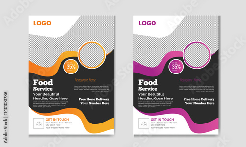 Modern and minimalist A4 size food flyer restaurant Vector template design. Marketing social media post. multiple food new menu design with clean and professional print abstract food flyer.  	