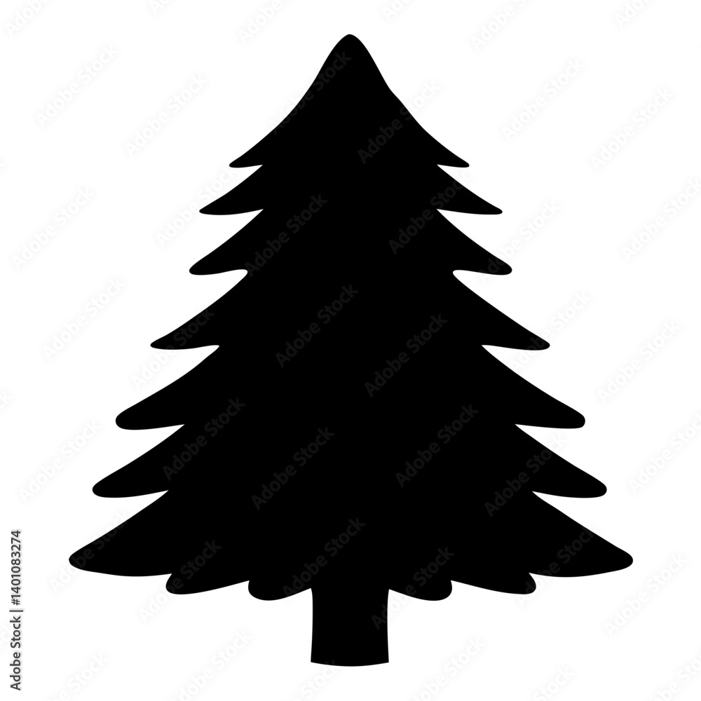 Obraz premium Silhouette of a classic Christmas tree with layered branches in simple design