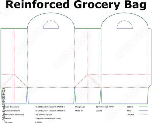 Reinforced Grocery Bag Die Cut Template Technical Drawing With Dimensions For Sustainable Packaging