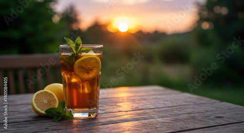 Wallpaper Mural Iced tea sunset garden table. Torontodigital.ca