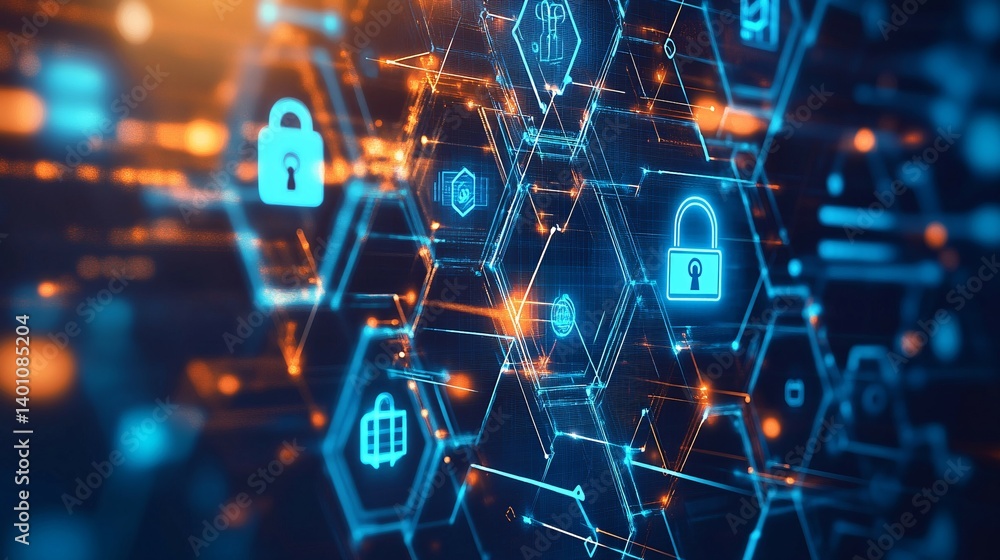 Obraz premium Abstract network with lock icons representing cybersecurity and data protection.