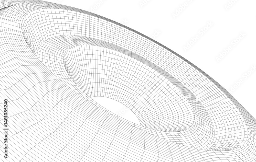 Abstract 3D wireframe waves and shapes, black and white mesh illustration Abstract 3D wireframe waves and shapes, black and white mesh illustration