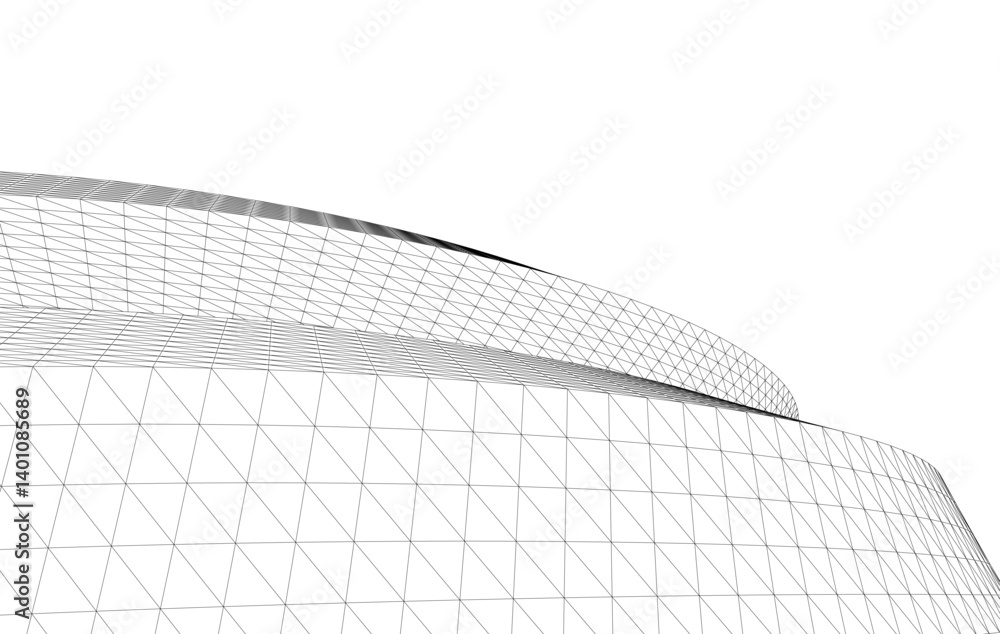 Abstract 3D wireframe waves and shapes, black and white mesh illustration