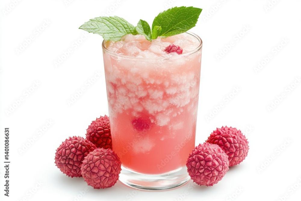 Lychee drink with mint leaf isolated on white background Lychee drink with mint leaf isolated on white background