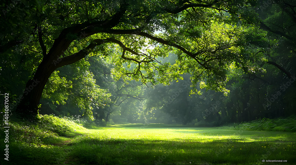 Obraz premium Sunlight Filtering Through Lush Forest Canopy