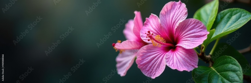Intricately patterned orchid leaves on a hibiscus branch, tropical plants, flower arrangement Intricately patterned orchid leaves on a hibiscus branch, tropical plants, flower arrangement