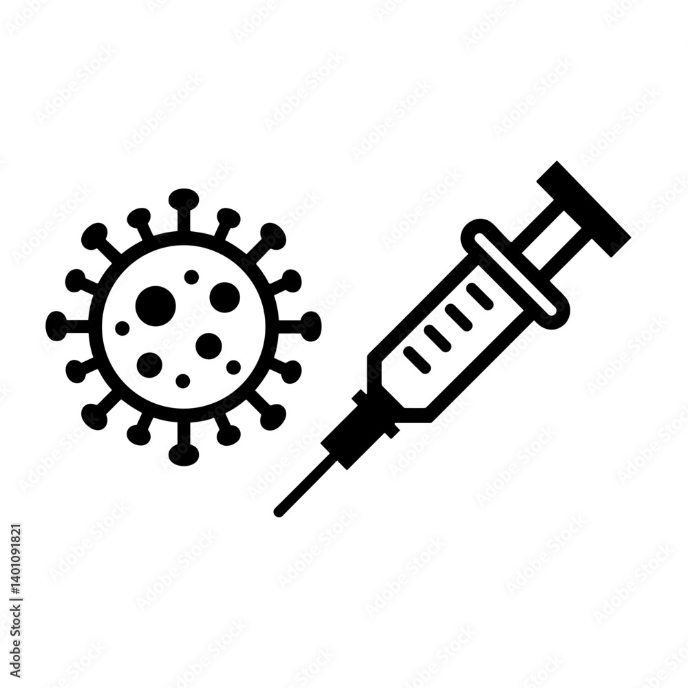 Virus and syringe icon representing vaccination and immune defense system Virus and syringe icon representing vaccination and immune defense system