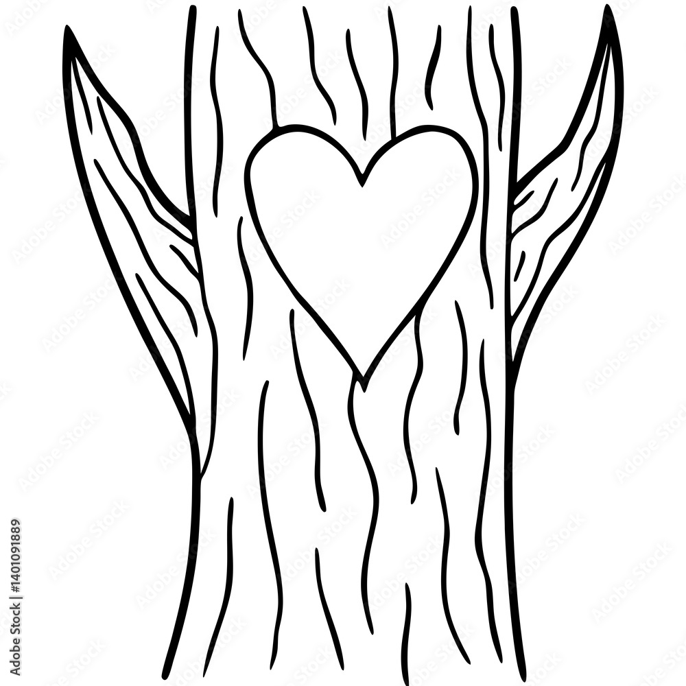 Tree Trunk with Engraved Heart Outline Design Tree Trunk with Engraved Heart Outline Design