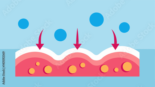 Skin Regeneration Illustration A visual representation of skin cells regenerating and becoming healthier and more vibrant under the influence of infrared light with arrows