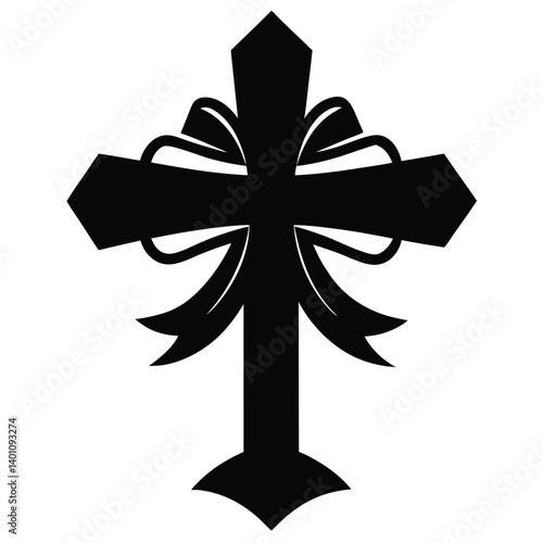Black silhouette cross christmas ribbon illustration
