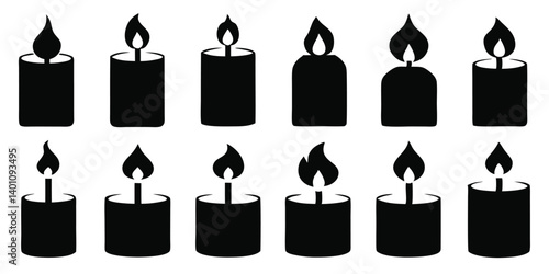 Black silhouette candles flames icon illustratation set
