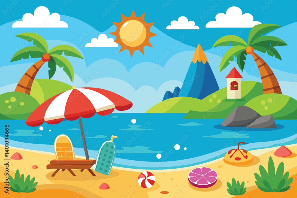Obraz premium Summer cartoon background illustration