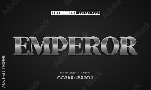 Emperor silver 3D text effect with editable font style in vector.