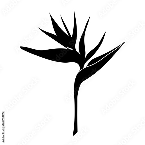 A striking black silhouette of a Bird of Paradise flower a tropical plant with vibrant and exotic blooms