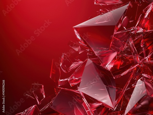 Abstract design with red and clear geometric shards creates a dynamic, visually compelling composition.