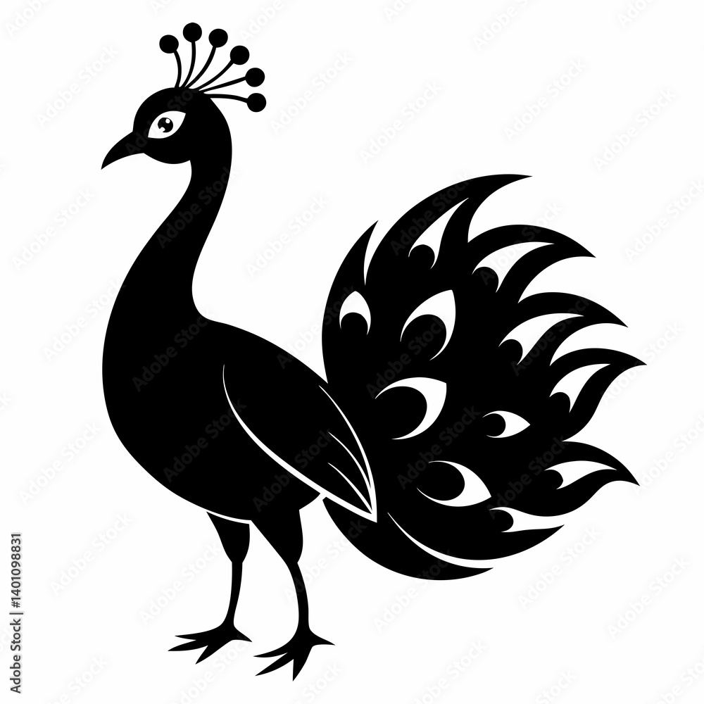 Fototapeta premium Minimalist Black Peacock Silhouette Illustration