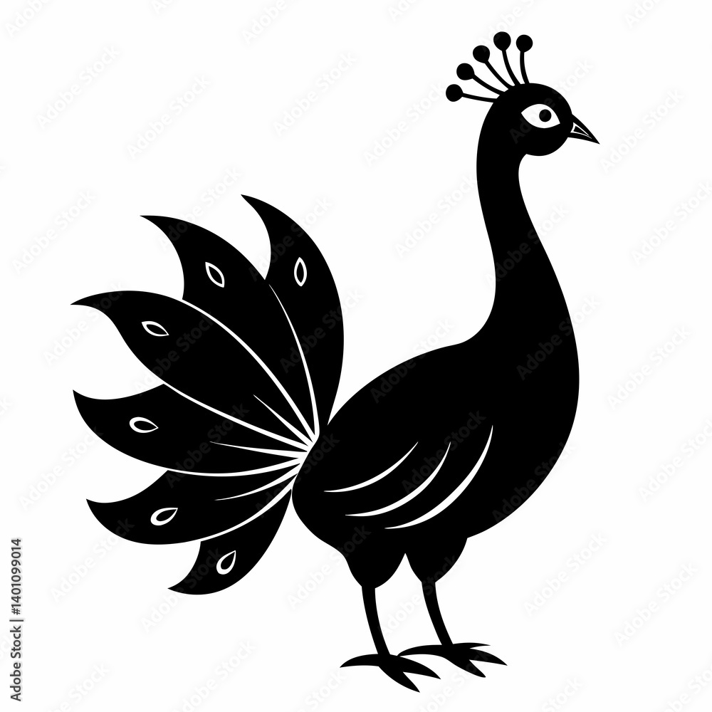Fototapeta premium Minimalist Black Peacock Silhouette Illustration