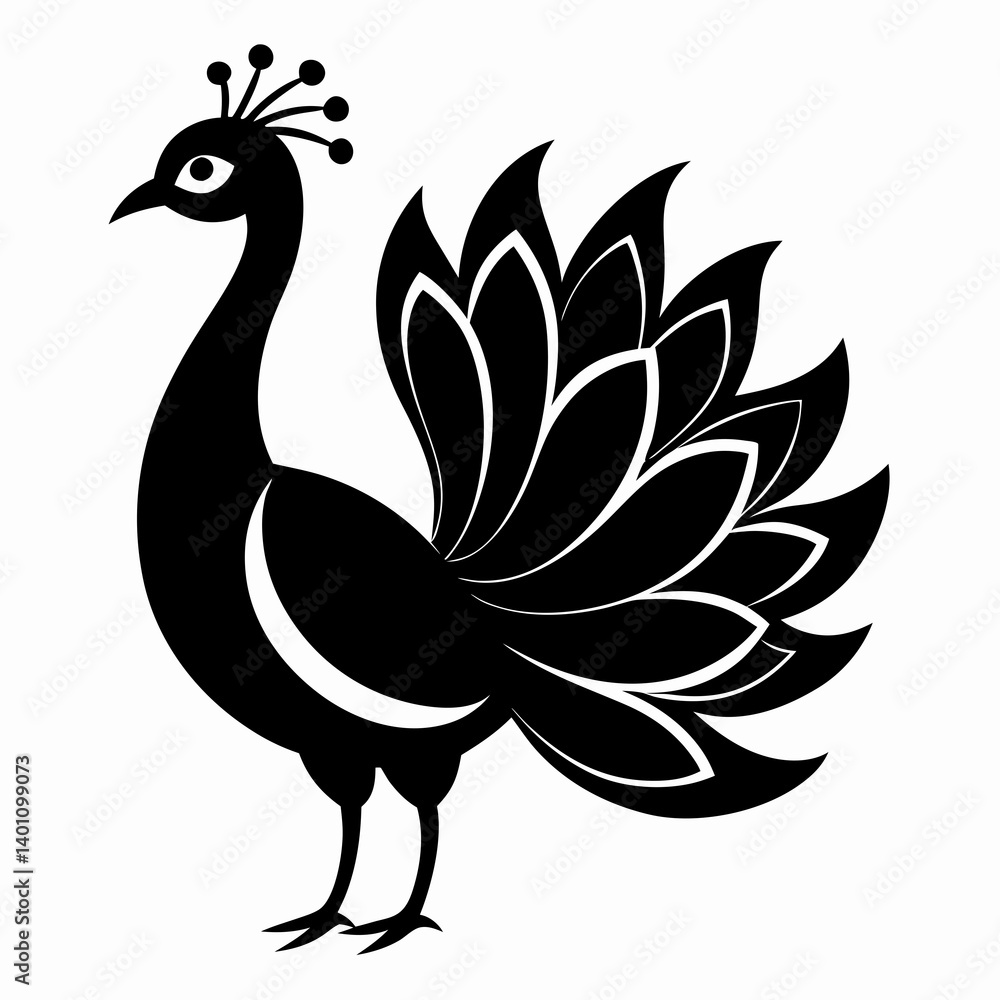 Fototapeta premium Minimalist Black Peacock Silhouette Illustration