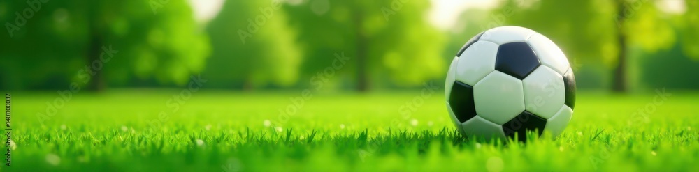 Fototapeta premium Flat vector soccer ball icon on a green grass field, sport, grassy area