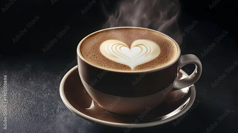 Steaming Cappuccino With Heart Latte Art Steaming Cappuccino With Heart Latte Art