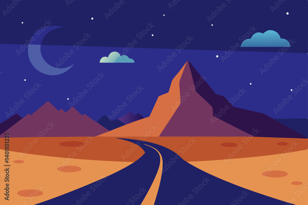 Obraz premium night landscape with moon and stars