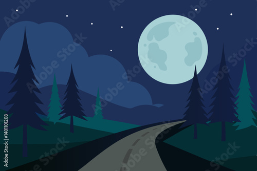night landscape with moon