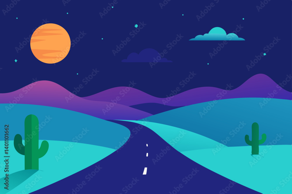 Fototapeta premium landscape with moon and stars
