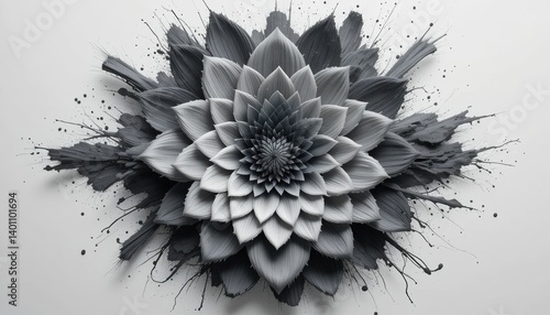 Creative black and white floral art display modern gallery digital artwork minimalist environment close-up view abstract concept