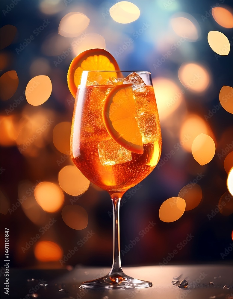 Refreshing Orange Cocktail with Ice and Sliced Orange Garnish. AI Generative