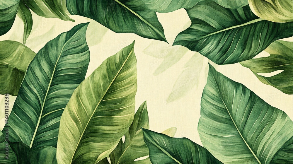 Green leaves pattern on a light background creating a natural and organic texture. Green leaves pattern on a light background creating a natural and organic texture.
