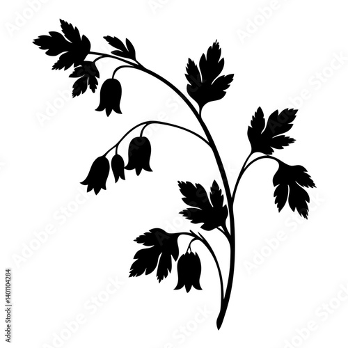 Black and white illustration of coral bells - flower silhouette vector designs