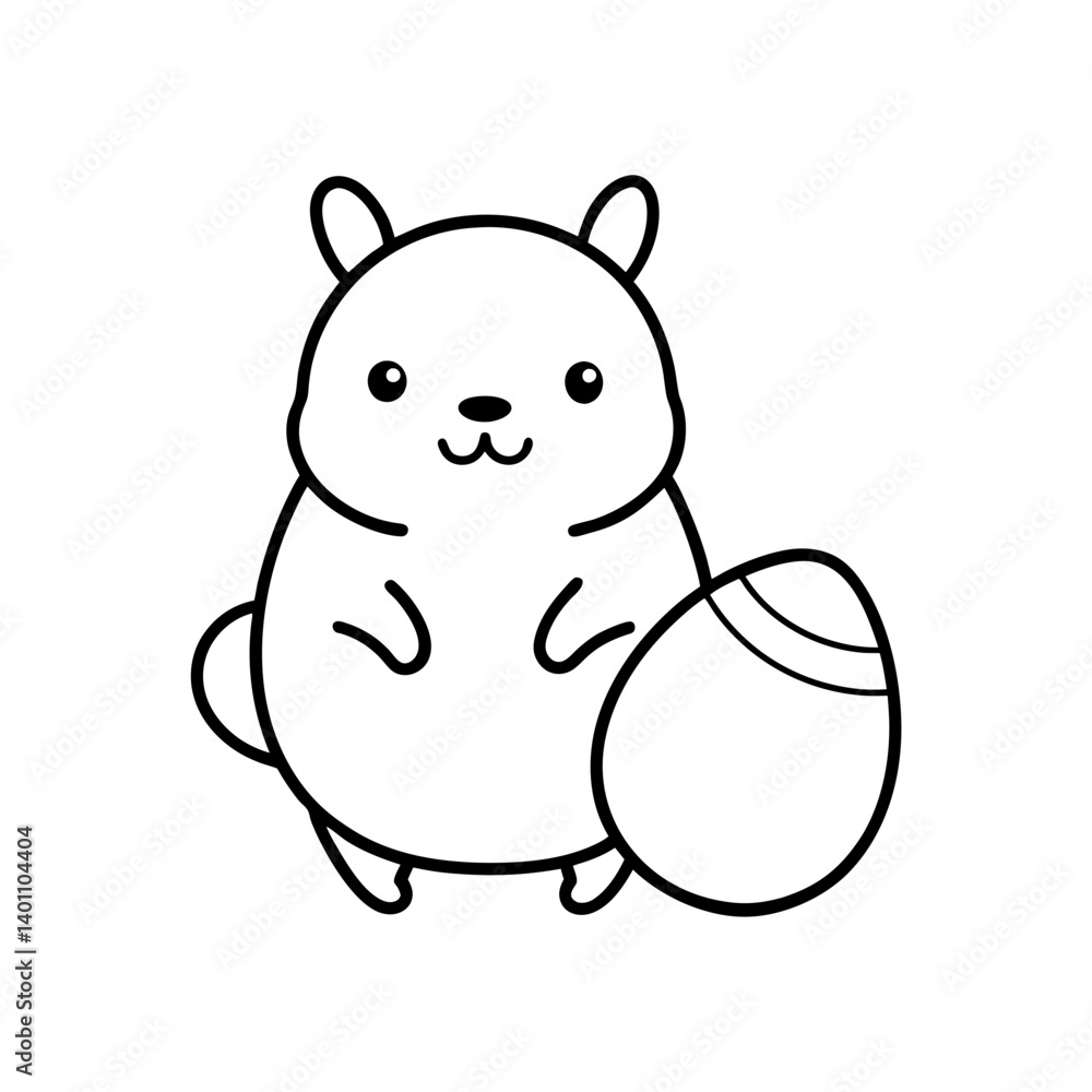 Outline Easter Capybara with Big Paschal Egg Holiday. Outline Easter Capybara with Big Paschal Egg Holiday.