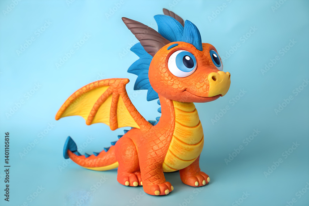 Fototapeta premium chupacabra cartoon with big blue eyes and orange wings in bright light