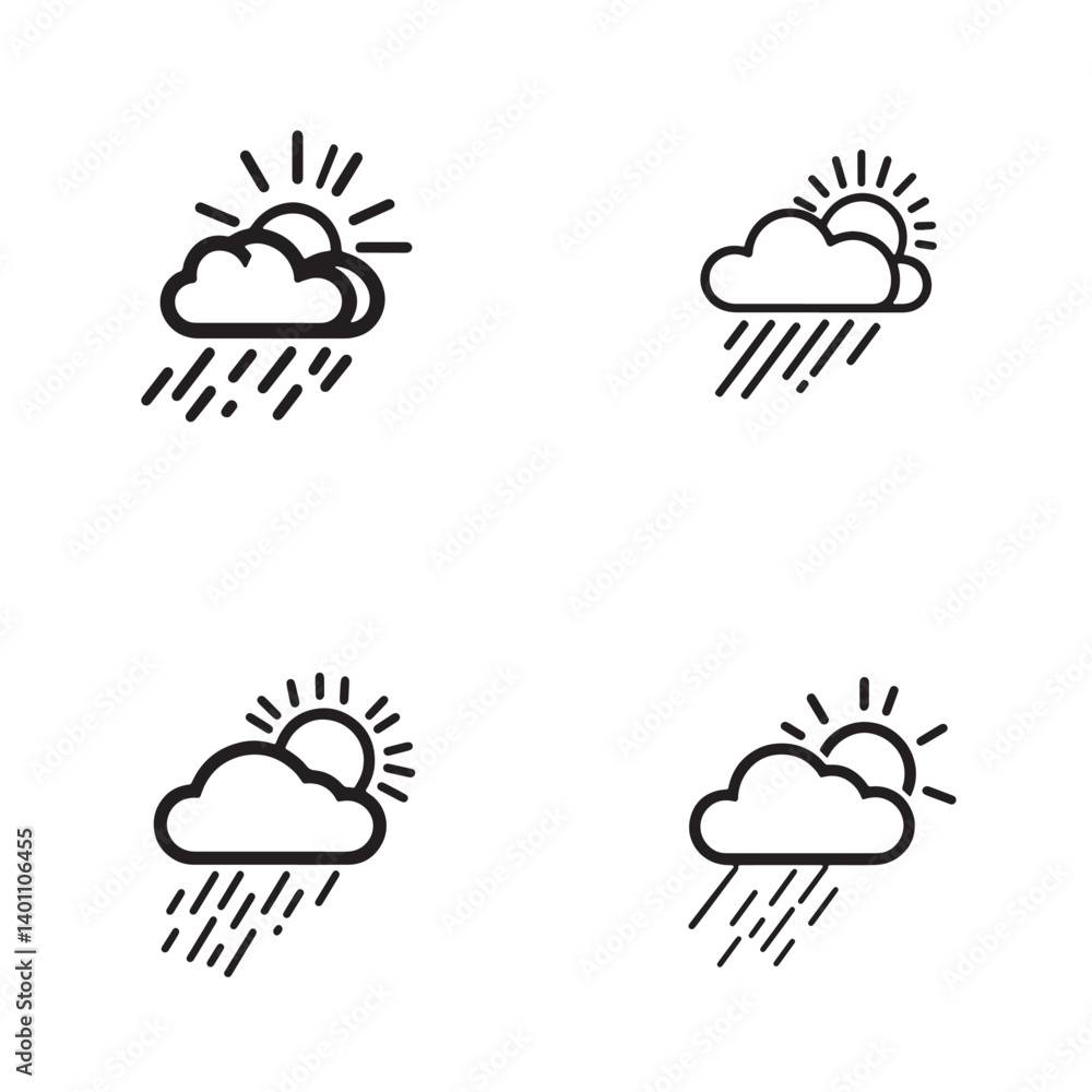 Line weather symbols of sun rain and clouds suitable for forecast apps climate interfaces and weather themed graphics and illustrations Line weather symbols of sun rain and clouds suitable for forecast apps climate interfaces and weather themed graphics and illustrations
