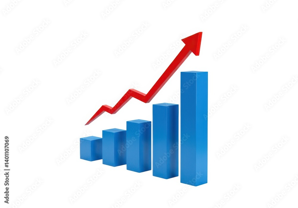 Growth chart with upward trend analysis and success rate isolated on white background Growth chart with upward trend analysis and success rate isolated on white background