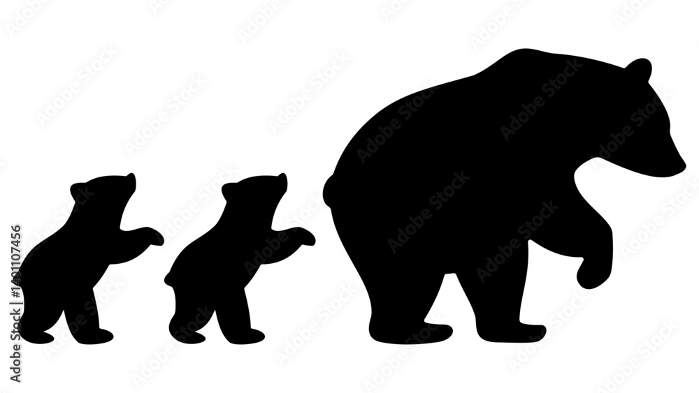 Obraz premium Silhouette of a Bear with two cubs following