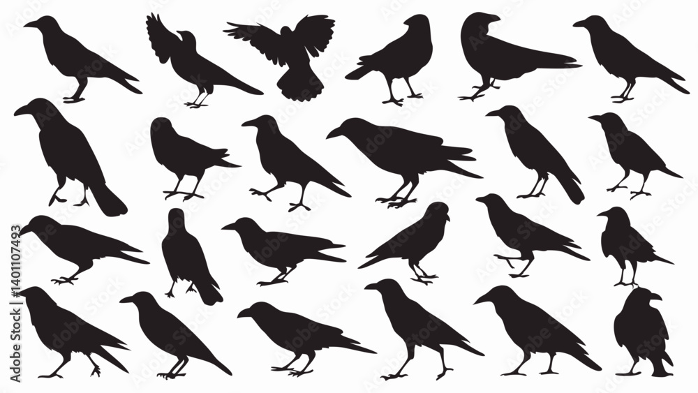Fototapeta premium Caw silhouette vector set