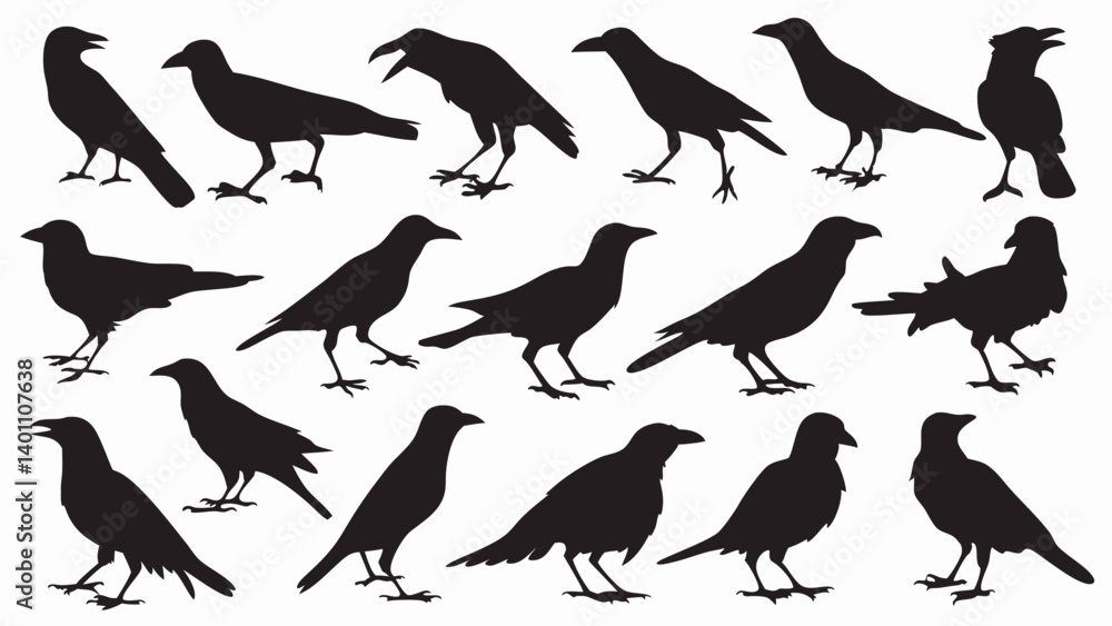 Fototapeta premium Caw silhouette vector set