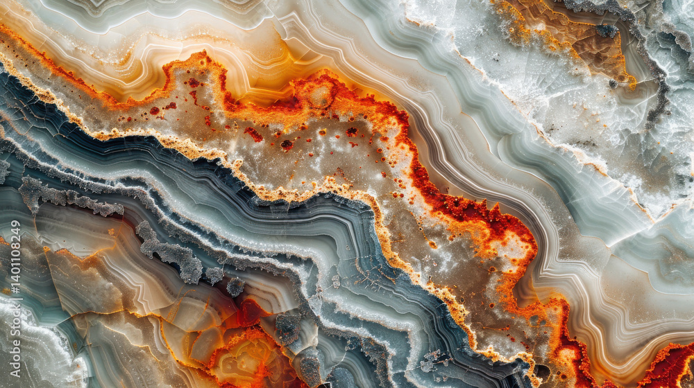 Stunning agate stone with vibrant orange and gray bands, showcasing intricate patterns and textures. This natural mineral formation evokes sense of wonder and beauty Stunning agate stone with vibrant orange and gray bands, showcasing intricate patterns and textures. This natural mineral formation evokes sense of wonder and beauty