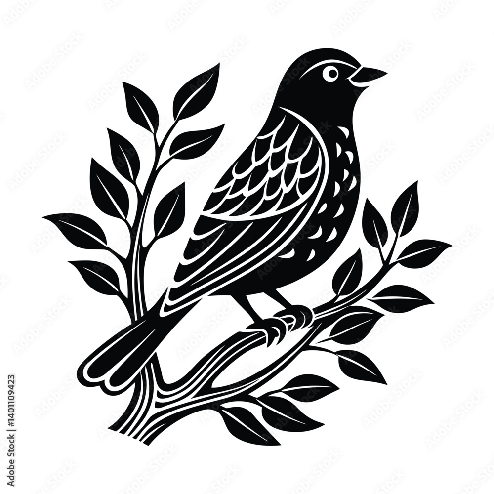 bird on branch with leaves bird on branch with leaves