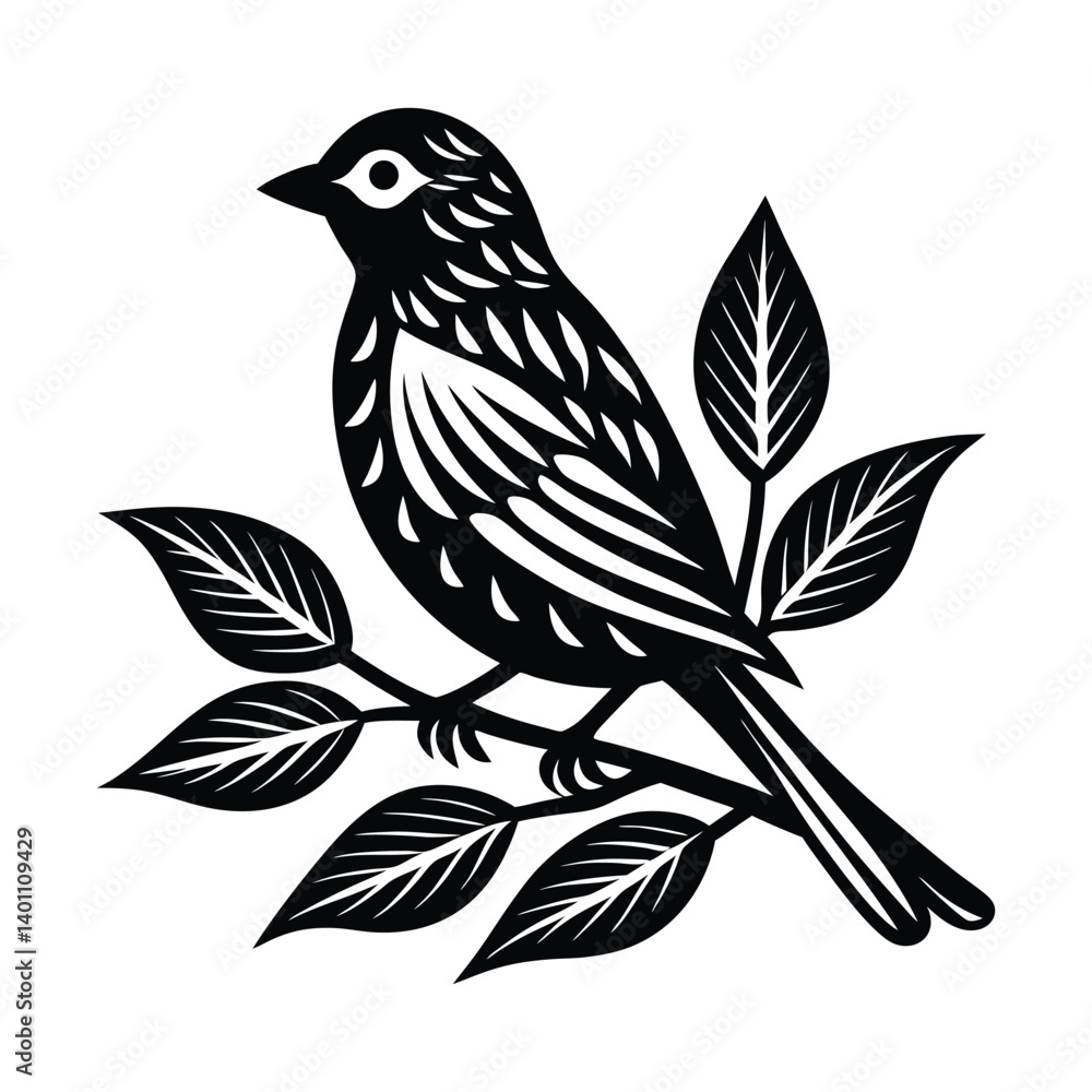 bird on branch with leaves bird on branch with leaves