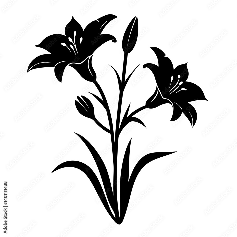Elegant Black and White Lily Flower Silhouette Illustration Botanical Design Elegant Black and White Lily Flower Silhouette Illustration Botanical Design