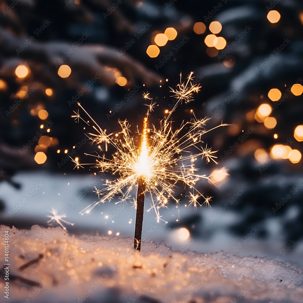 Obraz premium Sparkler Snow Winter Night