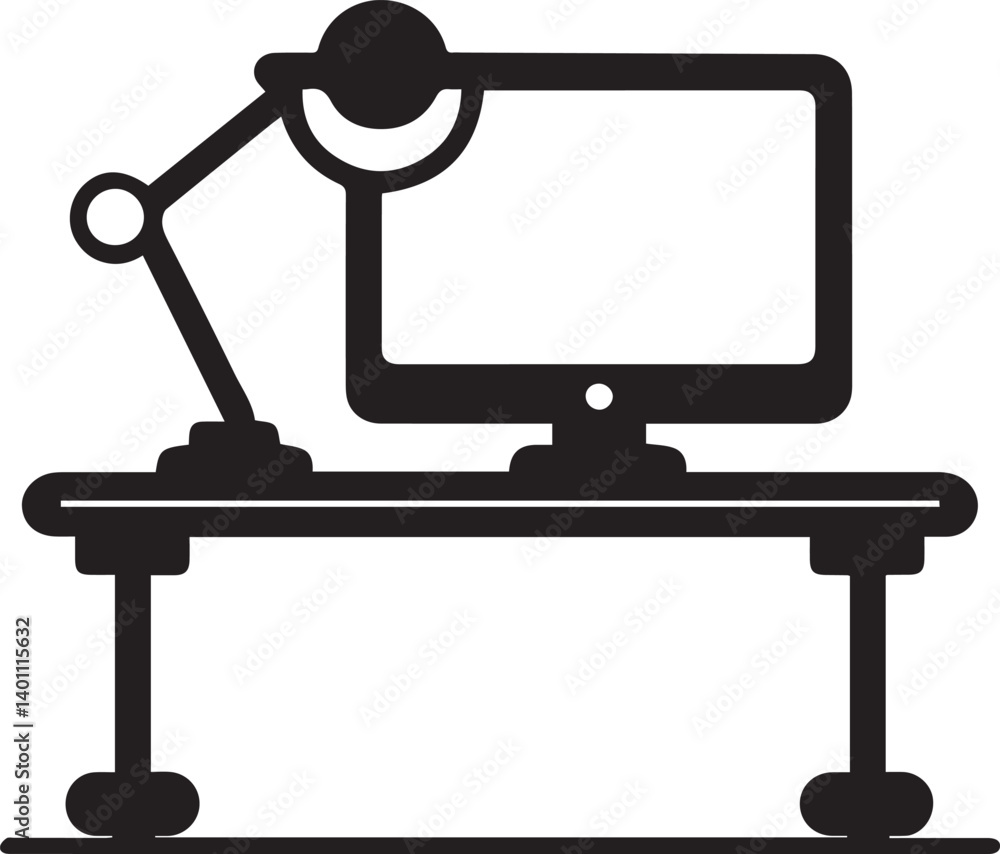 Black and White Icon of Elegant Workspace Black and White Icon of Elegant Workspace