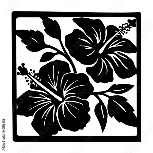 Black and white illustration of hibiscus , flower silhouette vector designs.