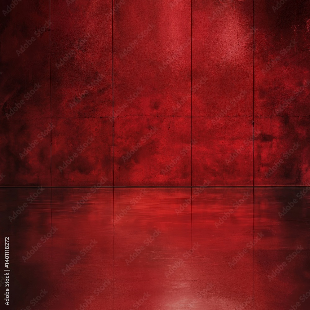 A deep red wall with a glossy surface, creating a dramatic and bold visual statement in any environment.