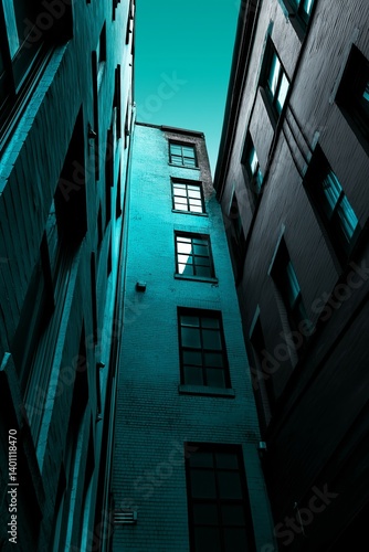 Obraz na płótnie An artistic view of buildings creating an alleyway, showcasing unique architecture in contrasting colors. w salonie
